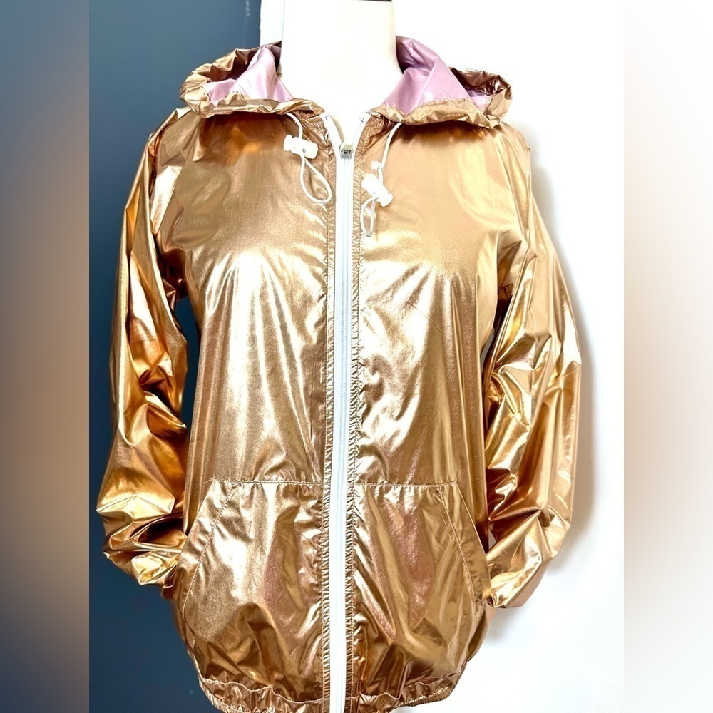 NEW! GOLD METALLIC FESTIVAL JACKET Forever 21 Active Size Small Oversized - Picture 2 of 9